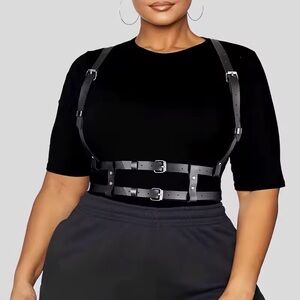 Plus Black Leather Harness Belt